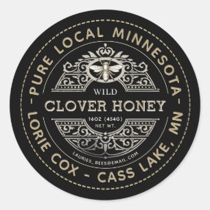 Adesivo Redondo Nome de Estado Heraldic Bee Honey Label
