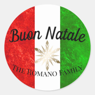 Adesivo Redondo Nome de Família Italiano Bandeira de Buon Natale N