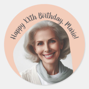 Adesivo Redondo Nome de Foto de Aniversário Personalizado Qualquer