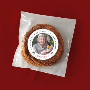 Adesivo Redondo Nome de Foto de Biscoito de Natal Chic Vermelho Br