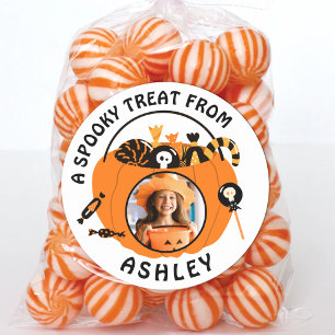 Adesivo Redondo Nome de Foto Personalizada Doces de Halloween