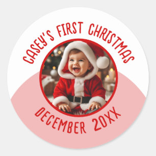 Adesivo Redondo Nome de Foto Personalizado Adicionar Ano Primeiro 