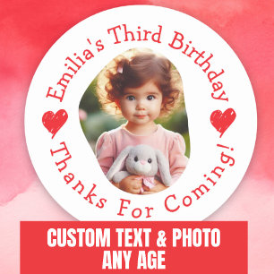 Adesivo Redondo Nome de Foto Personalizado Aniversário Obrigado Fa