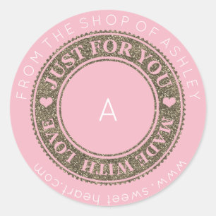 Adesivo Redondo Nome de logotipo feito à mão Web com amor branco r