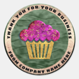 Adesivo Redondo Nome de logotipo personalizado Dourado Bolo verde 