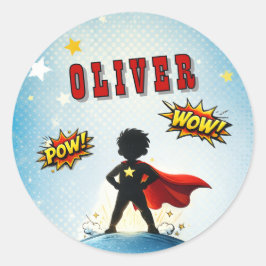Adesivo Redondo Nome de Menino Super-Herói Estilo HQ de Aniversári