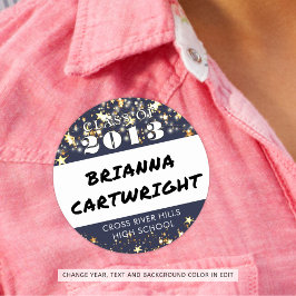 Adesivo Redondo Nome de Reunião de Classe Marinho Azul Dourado Est