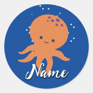 Adesivo Redondo Nome do Adição de Cartoon de Octopus de Cubo