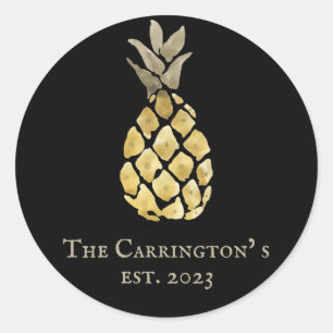 Adesivo Redondo Nome do ananás Estêncil de Aquarela