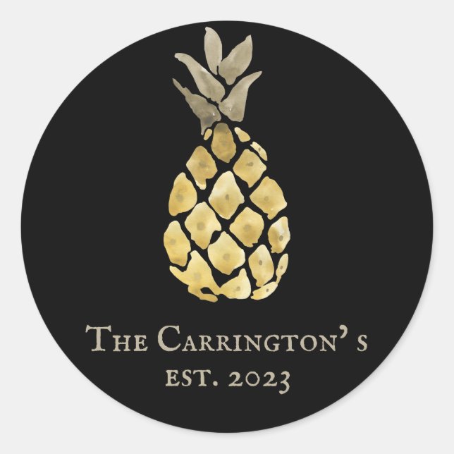 Adesivo Redondo Nome do ananás Estêncil de Aquarela (Frente)