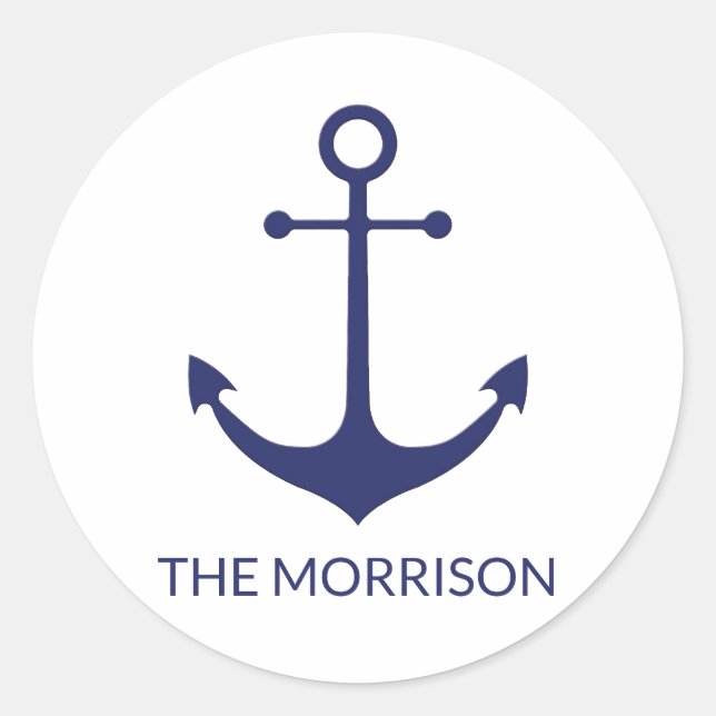 Adesivo Redondo Nome do barco personalizado marinho da âncora náut (Frente)