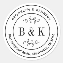 Adesivo Redondo Nome do Casal de Casamento Floral do Monograma End