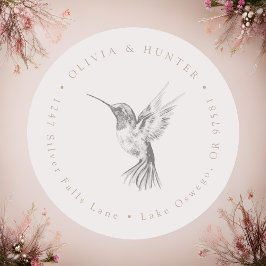 Adesivo Redondo Nome do Casal de Casamento Hummingbird Endereço de