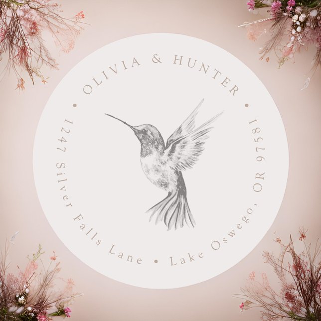 Adesivo Redondo Nome do Casal de Casamento Hummingbird Endereço de (Criador carregado)