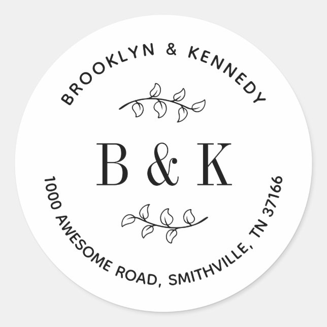 Adesivo Redondo Nome do Casal do Monograma de Casamento Floral End (Frente)
