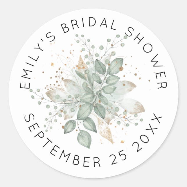 Adesivo Redondo Nome do Chá de panela do Sage da Folhagem de Aquar (Frente)