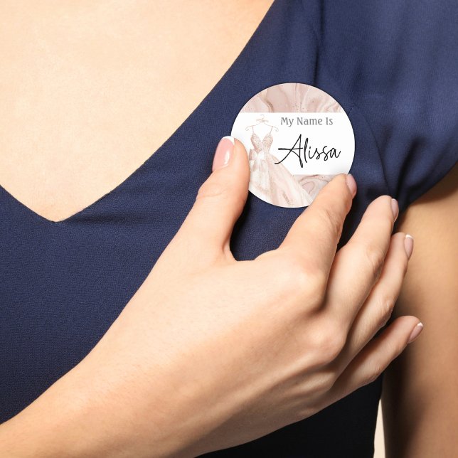 Adesivo Redondo Nome do Chá de vestida de rosa Dourado (Criador carregado)