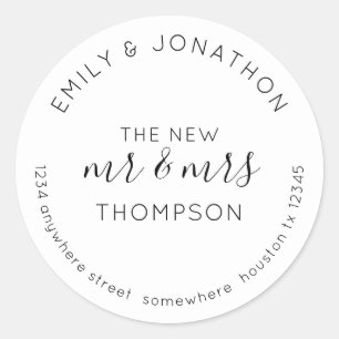 Adesivo Redondo Nome do Devolução do Newlyweds Endereço Branco 