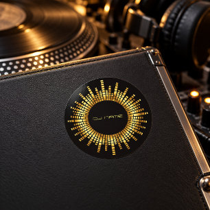 Adesivo Redondo Nome do DJ Equalizador Dourado