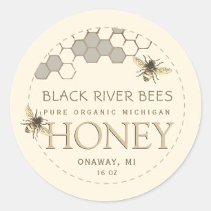 Adesivo Redondo Nome do Estado Mel Rótulo de Abelhas e Honeycomb I