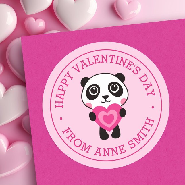 Adesivo Redondo Nome do feliz dia de os namorados pantanoso pantan (Happy Valentine's Day name cute panda heart pink Classic Round Sticker)