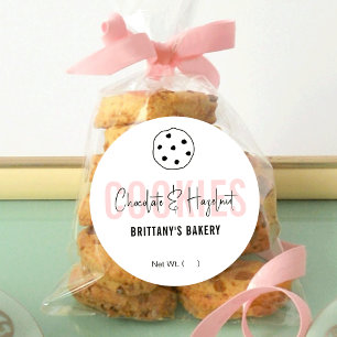 Adesivo Redondo Nome do Flavor de Cookies Modernos de Script Rosa