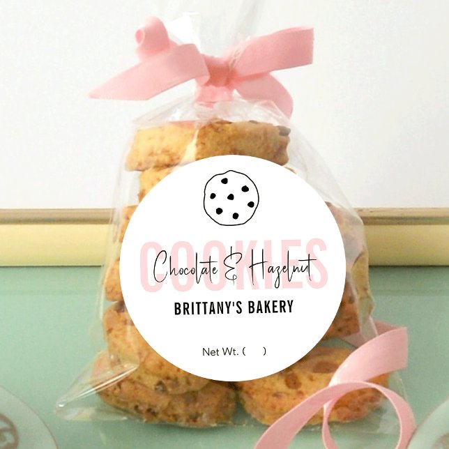 Adesivo Redondo Nome do Flavor de Cookies Modernos de Script Rosa  (Criador carregado)