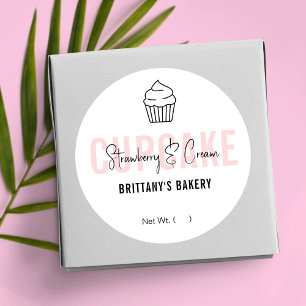 Adesivo Redondo Nome do Flavor do Cupcake de Script Rosa Feminina