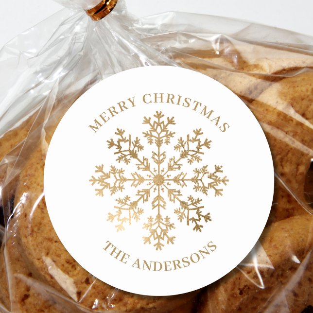 Adesivo Redondo Nome do Floco de Neve Dourado Natal (Criador carregado)