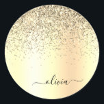 Adesivo Redondo Nome do Glam do Monograma Dourado Glitter Metal<br><div class="desc">Folha Dourada, Folha Metálica Glitter Esmagada Monograma Metálica Nome e Etiquetas de Endereço do Autocolante de Papel Inicial. Isto faz o doce e perfeito aniversário de 16 anos, casamento, chá de panela, aniversário, chá de fraldas ou festa de solteira presente para alguém que ama luxo de luxo e estilos quíticos....</div>