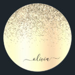Adesivo Redondo Nome do Glam do Monograma Dourado Glitter Metal<br><div class="desc">Folha Dourada, Folha Metálica Glitter Esmagada Monograma Metálica Nome e Etiquetas de Endereço do Autocolante de Papel Inicial. Isto faz o doce e perfeito aniversário de 16 anos, casamento, chá de panela, aniversário, chá de fraldas ou festa de solteira presente para alguém que ama luxo de luxo e estilos quíticos....</div>