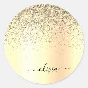 Adesivo Redondo Nome do Glam do Monograma Dourado Glitter Metal