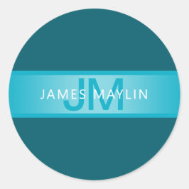 Adesivo Redondo Nome do Gradiente Azul Moderno ou Nome da Empresa