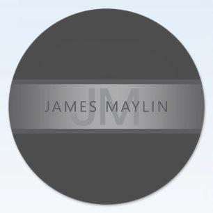 Adesivo Redondo Nome do Gradiente da Cinza Escura Moderna ou Nome 