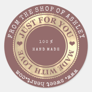 Adesivo Redondo Nome do logotipo artesanal Web Heart Love Red Caix