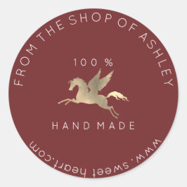 Adesivo Redondo Nome do logotipo artesanal Web Pegasus Horse Maroo