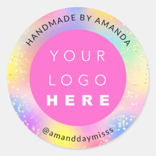 Adesivo Redondo Nome do logotipo Confetti Color Therapêutica Holo