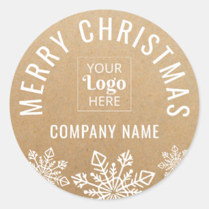 Adesivo Redondo Nome do logotipo da empresa Feliz Natal Kraft