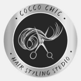 Adesivo Redondo Nome do Logotipo do Cabelo da Tesoura Obrigado Cin