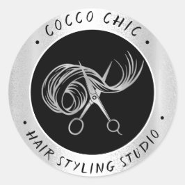 Adesivo Redondo Nome do Logotipo do Cabelo da Tesoura Obrigado Cin