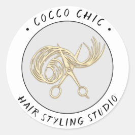 Adesivo Redondo Nome do logotipo do Cabelo da Tesoura Obrigado Cin