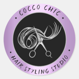 Adesivo Redondo Nome Do Logotipo Do Cabelo Da Tesoura Obrigado Cin
