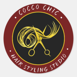 Adesivo Redondo Nome Do Logotipo Do Cabelo Da Tesoura Obrigado Dou
