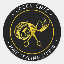 Adesivo Redondo Nome do logotipo do cabelo da Tesoura Obrigado Fre