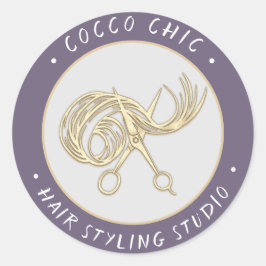 Adesivo Redondo Nome do logotipo do cabelo da tesoura Obrigado Lav