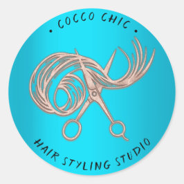Adesivo Redondo Nome do logotipo do cabelo da tesoura Obrigado Ros