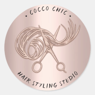 Adesivo Redondo Nome Do Logotipo Do Cabelo Da Tesoura Obrigado Ros