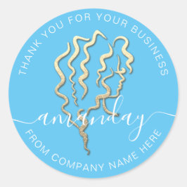 Adesivo Redondo Nome do logotipo do ouro Palmas de cabelo azul Obr