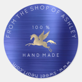 Adesivo Redondo Nome do logotipo feito à mão Web Pegasus Cobalt Bl