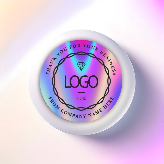 Adesivo Redondo Nome do logotipo Obrigado da Web Holograma comerci (Logo Name Web Thank Business Holographic Classic Round Sticker)